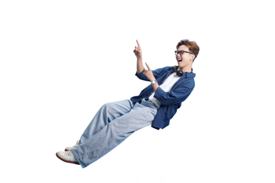 Joyful Ascent: A young person, lost in a moment of pure excitement and freedom, floats gracefully with a look of sheer joy and wonder.