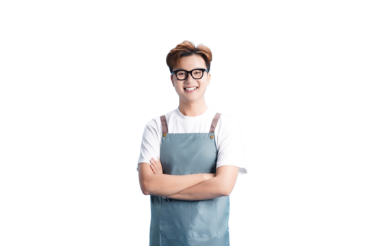 A Happy Professional : A young man confidently poses, arms crossed, exuding a sense of friendly professionalism in a studio setting.