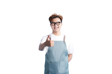 Happy Apron: A cheerful individual, adorned in a classic apron and glasses, radiates optimism with...