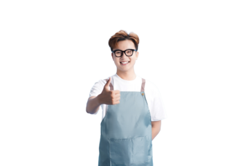 Happy Apron: A cheerful individual, adorned in a classic apron and glasses, radiates optimism with a thumbs-up, creating an inviting vibe.