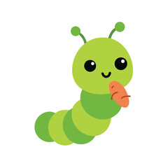 Cute Cartoon Caterpillar Eating Character vector illustration