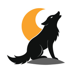 Cute Cartoon Wolf Night Howling Character vector illustration
