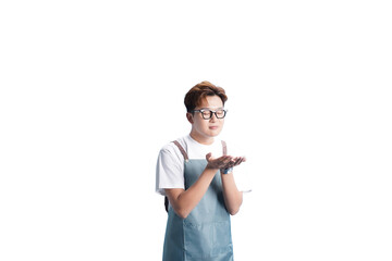 Warm gesture: A friendly individual gestures with outstretched hands in a welcoming stance,...