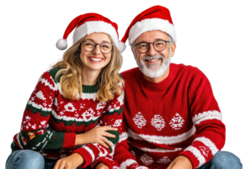 PNG Couple wearing christmas ugly Sweaters sweaters happy santa.