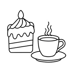 ☕ Hot espresso or cappuccino drink and sweet chocolate cake or dessert in a cafe vector illustration