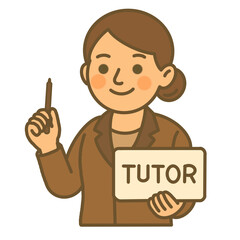 Hand draw tutor cartoon character with sign