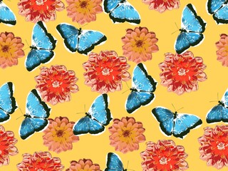 seamless pattern with butterfly and flowers