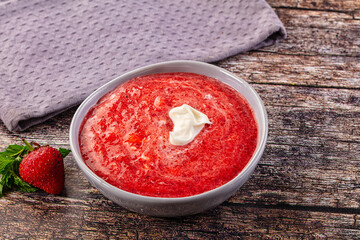Cold sweet strawberry gazpacho soup