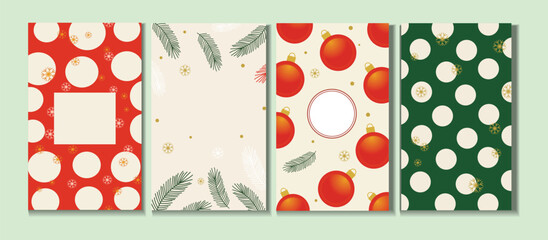 Set of christmas card templates with ornaments and fir branches