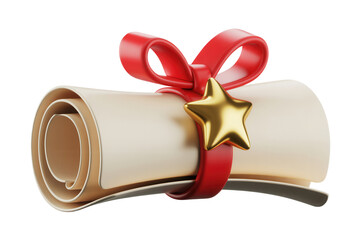 Celebrate academic success with this diploma scroll tied with a vibrant red ribbon and adorned with a gleaming gold star, perfect for graduation announcements and educational achievements