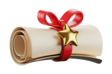 Celebrate academic success with this diploma scroll tied with a vibrant red ribbon and adorned with a gleaming gold star, perfect for graduation announcements and educational achievements