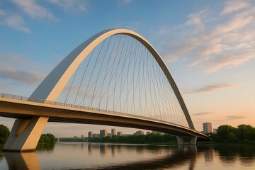 Fototapeta premium Modern Arch Suspension Bridge for Architectural and Engineering Use