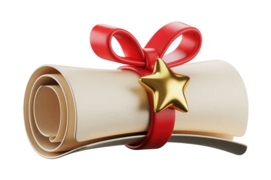 Celebrate academic success with this diploma scroll tied with a vibrant red ribbon and adorned with a gleaming gold star, perfect for graduation announcements and educational achievements
