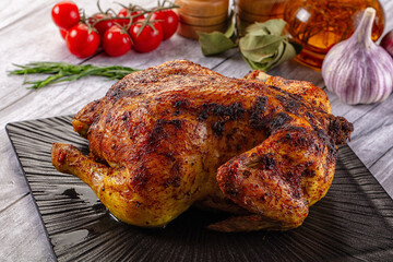 Hot tasty grilled whole chicken