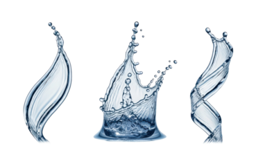 Elegant arc of water frozen in time, showcasing its smooth texture and dynamic form against a white backdrop, isolated on transparent background, perfect for conveying purity and refreshment