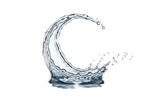 Water splash in a wave shape isolated on transparent background captures the dynamic movement of liquid, creating a visually striking image with a sense of freshness and purity