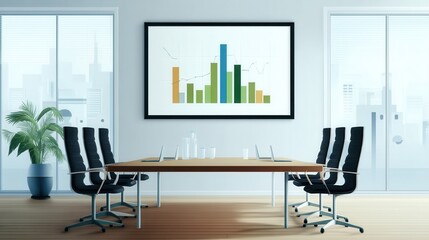 Meeting in a Modern Conference Room Focused on Analyzing Data Trends Using Infographics