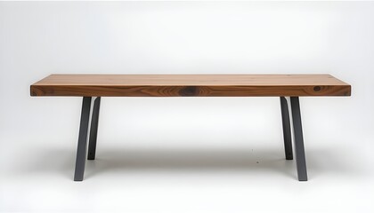 “Modern minimalist wooden bench with sleek metal legs, featuring a smooth natural wood surface and clean contemporary lines, ideal for stylish interiors, dining areas, entryways, studios, or offices