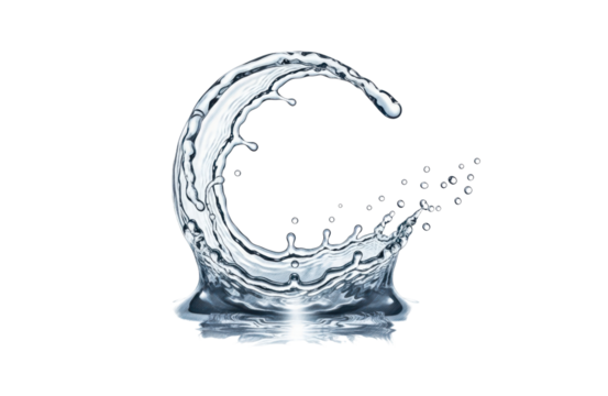 A captivating water splash forms a perfect arc, isolated on transparent background, showcasing the beauty and dynamism of liquid in motion, with droplets suspended in air