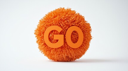 A vibrant orange pom-pom ball with the word 'GO' promoting motivation and energy in a fun, cheerful style.
