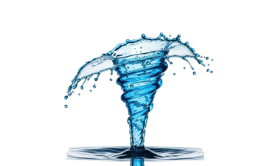 Elegant arc of water frozen in time, showcasing its smooth texture and dynamic form against a white backdrop, isolated on transparent background, perfect for conveying purity and refreshment