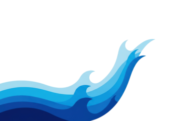 Illustration of blue water wave isolated on transparent background, perfect for adding a refreshing touch to designs related to marine themes, aquatic adventures, or environmental conservation efforts