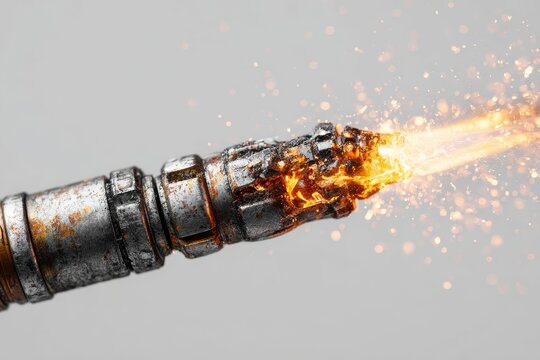 Industrial gas welding torch emitting sparks and flame, symbolizing manufacturing, craftsmanship, and engineering technology