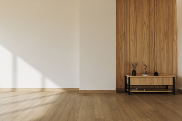 Modern interior living room ,empty room ,wood floor and white wall .3d rendering