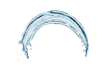 Elegant arc of water frozen in time, showcasing its smooth texture and dynamic form against a white backdrop, isolated on transparent background, perfect for conveying purity and refreshment
