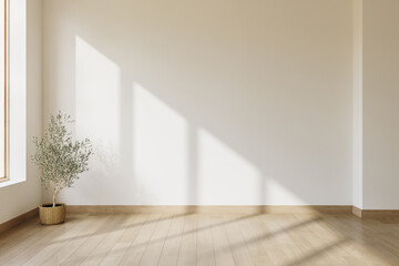 Modern minimal interior living room with white wall and wooden floor .3d rendering