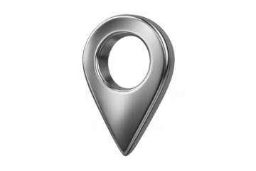 Shiny chrome map pointer symbolizing gps navigation and locating a particular destination on a map