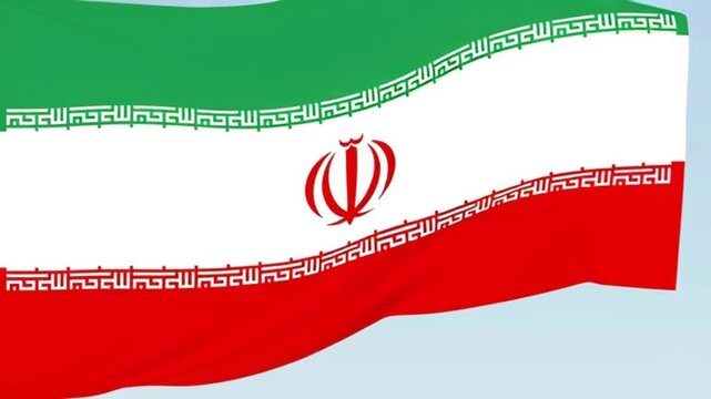 3D animation of the Iran flag with the red emblem and Kufic script. Seamless loop of green, white, and red tricolor, suitable for Middle East and Persian content