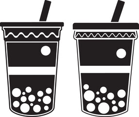 Fototapeta premium Two boba tea cups silhouette