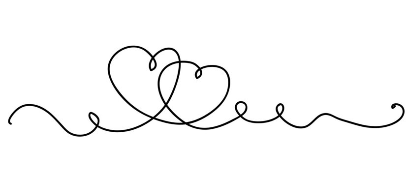 Hearts. Continuous line art drawing. Friendship concept. Best friend forever. Black and white vector illustration
