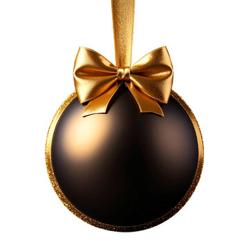 broen christmas ball with golden ribbon and bow isolated on transparent background png