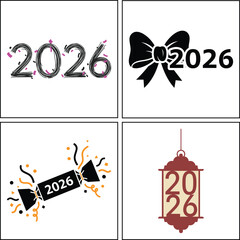 Four unique designs for the year 2026, isolated on white background