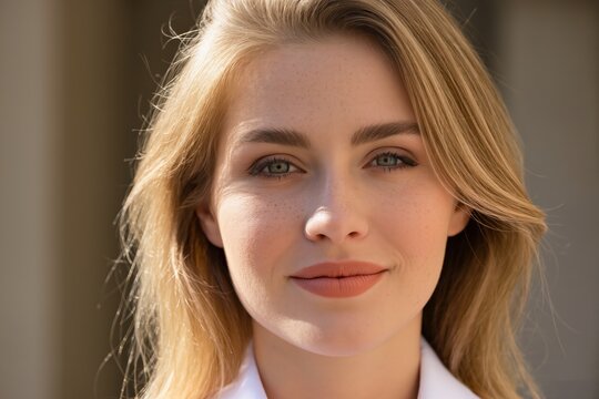 close-up advisor portrait woman with calm expression, directional soft light, minimal background, confident yet approachable tone