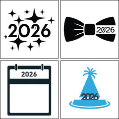 Eight creative 2026 new year designs isolated on white background, featuring bow tie