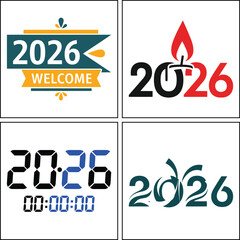 Eight creative 2026 new year designs isolated on white background, featuring candle