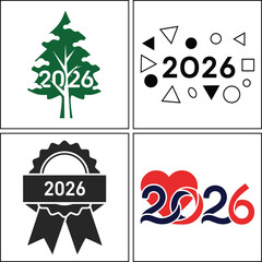 Collection of 2026 themed icons isolated on white background, representing future events