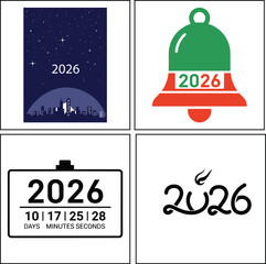 Collection of 2026 new year designs isolated on white background for decoration