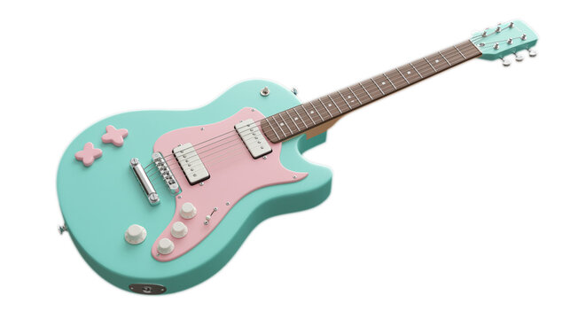 Pink Green pastel electric guitar PNG