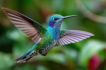 Fototapeta premium Hummingbird in Flight with Vibrant Colorful Plumage