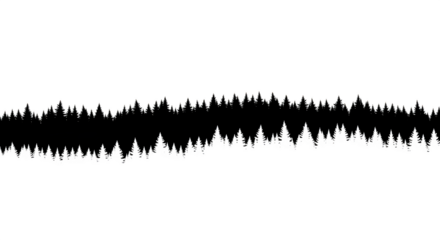 Silhouette of a dense forest landscape, showcasing a continuous line of evergreen trees against an isolated on transparent background, perfect for naturethemed designs and illustrations