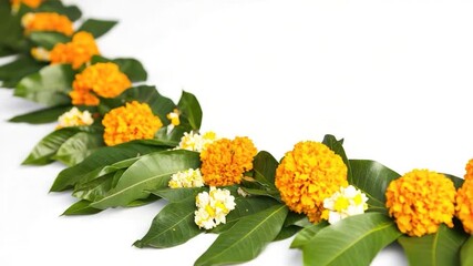 A decorative arrangement of yellow and white flowers and leaves - Powered by Adobe