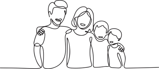 Happy family in continuous line art drawing style.one line icon with with white background