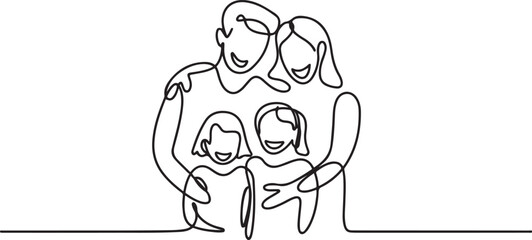 Happy family in continuous line art drawing style.one line icon with with white background