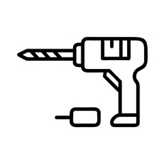 Drill and drill bits illustration, technical design with copy space