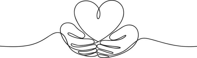 Hands holding heart continuous one line art drawing. Charity donation linear symbol.one line icon with with white background © Misho x Mamun