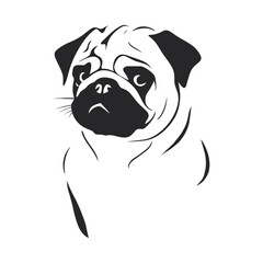 Minimalist Black and White Line Art Pug Dog Breed Illustration